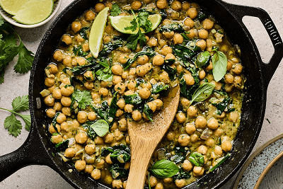 A colorful chickpea recipe representing an adapted meal